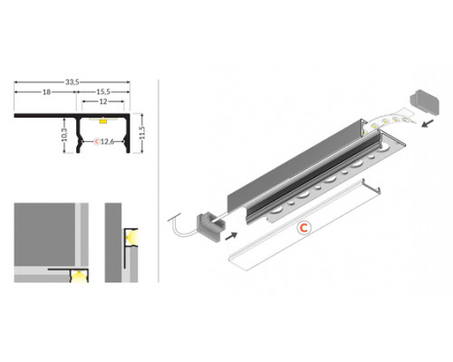 profil LED UNI-TILE12 180st C PLUS 4050 anod.