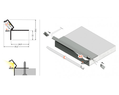 profil LED GLOW12 DOWN A1C 4050 anod.