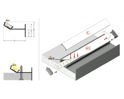 profil LED GLOW12 UP A1C 2000 alu.sur.