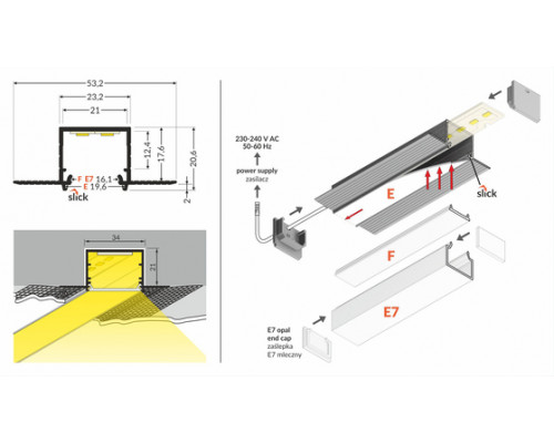 profil LED LINEA-IN20 TRIMLESS EE7F 4050 alu.sur.