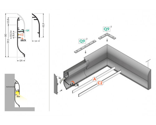 profil LED SKIRT10 AC2/Q9 1000 alu.sur.