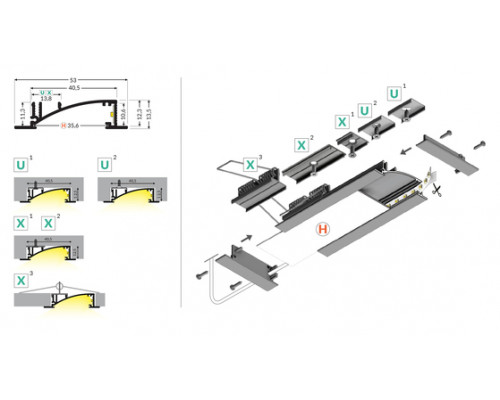 profil LED FLAT8 H/UX 4050 alu.sur.