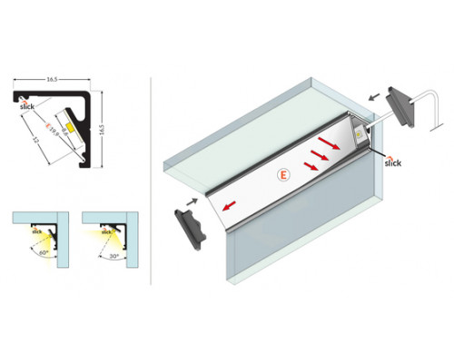 профиль LED CABI12 E 2000 сырой алюминий
