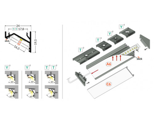 профиль LED CORNER16.v2 AC-6/TY 4050 сырой алюминий