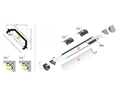 профиль LED QUARTER10 BD/U6 2000 анодированный