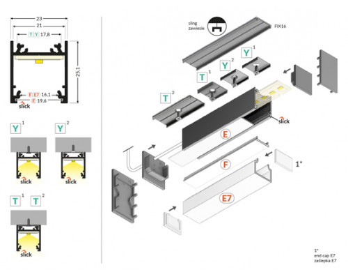 профиль LED LINEA20 EE7F/TY 3000 анодированный