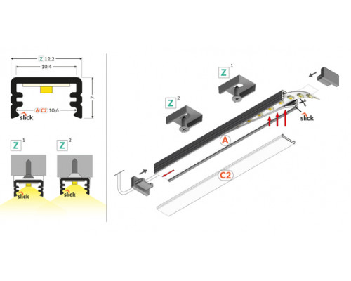 профиль LED SLIM8 AC2/Z 2000 белый крашеный/ в упаковке