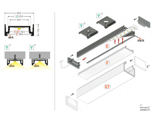 профиль LED SURFACE14.v2 EE7F/Y 2000 сырой алюминий