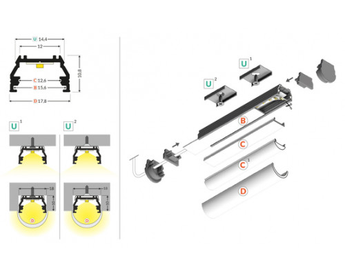 профиль LED UNI12 BCD/U 1000 анодированный