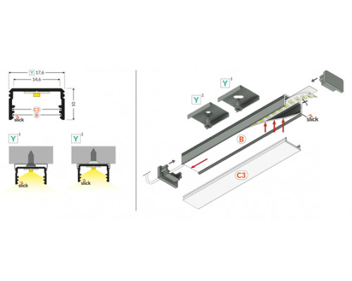 профиль LED UNI14 BC3/Y 2000 анодированный