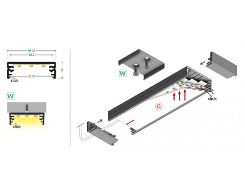 профиль LED WIDE24 G/W 1000 анодированный