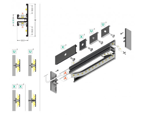 профиль LED BACK10 A/UX 1000 сырой алюминий