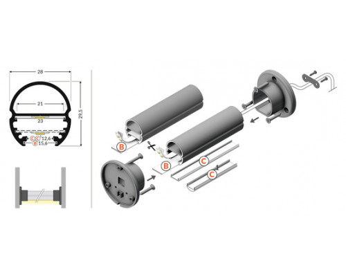 профиль LED OVAL20 BC 2000 анодированный