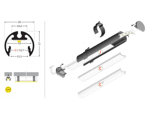 профиль LED PEN12 CJ 1000 анодированный