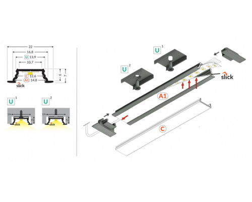 профиль LED GROOVE10.v2 A1C/U 2000 чёрный анодированный в упаковке