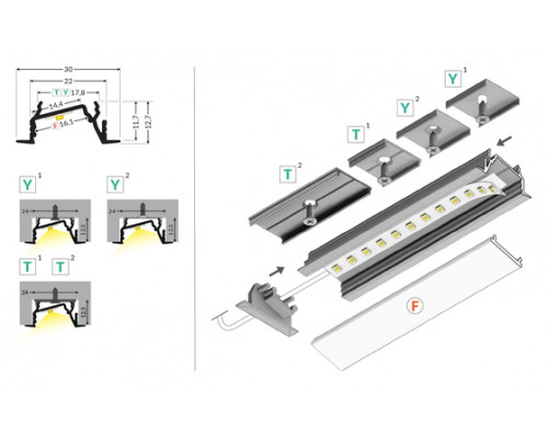 профиль LED DIAGONAL14 F/TY 1000 чёрный анодированный в упаковке