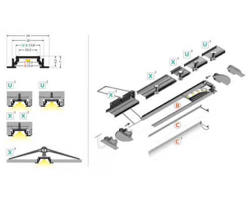 профиль LED GROOVE10 BC/UX 1000 сырой алюминий