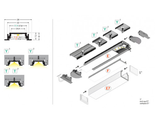 профиль LED GROOVE14 EE7F/TY 3000 сырой алюминий