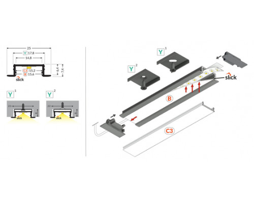 профиль LED GROOVE14.v2 BC3/Y 4050 чёрный анодированный в упаковке