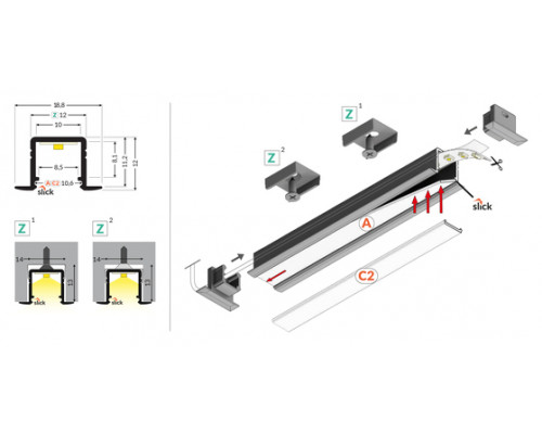 профиль LED SMART-IN10 AC2/Z 2000 анодированный